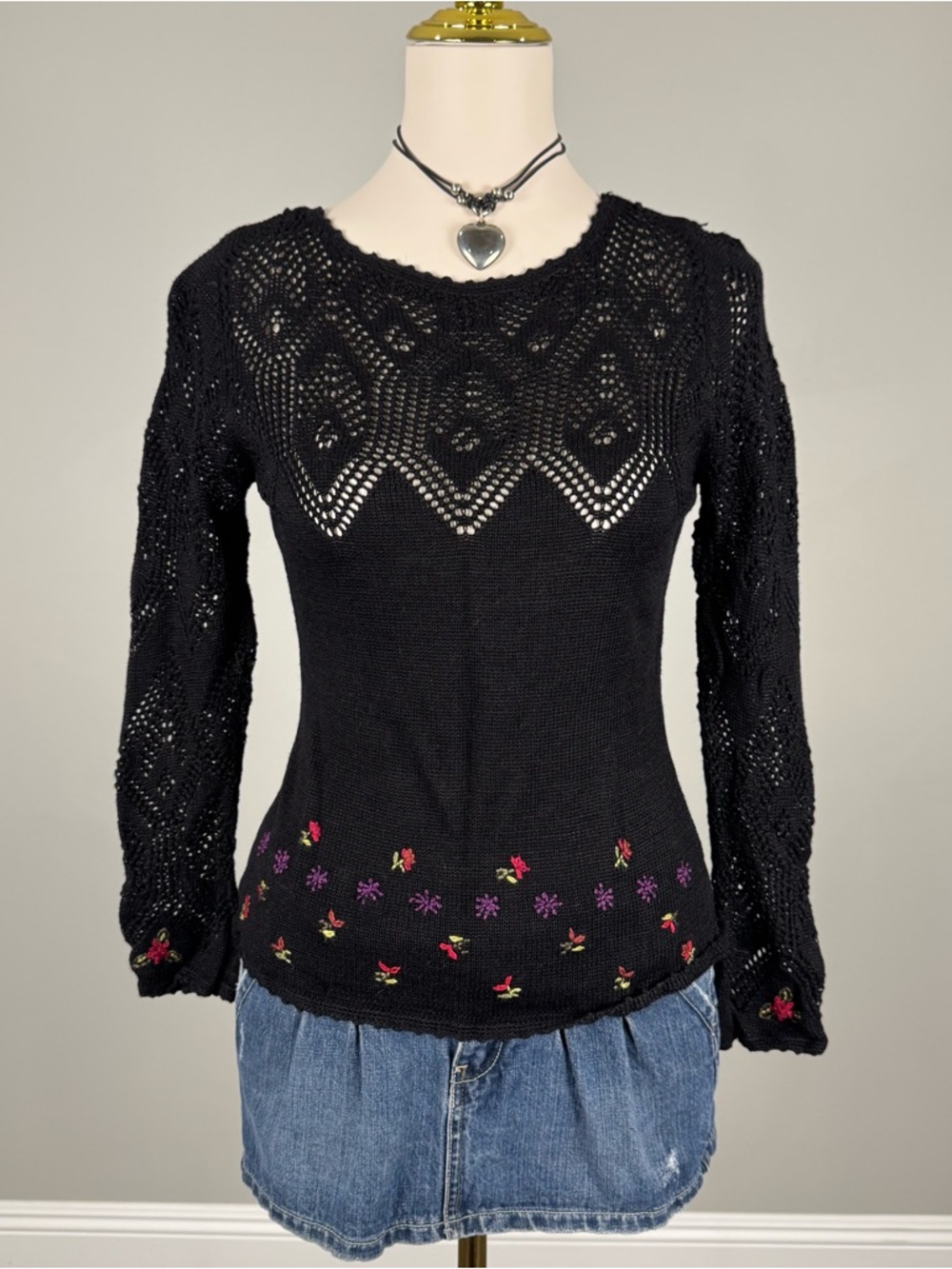 black floral knit sweater